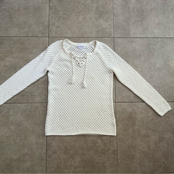 Boho Olive & Oak Louisa Cream Crochet Lace Up Small Sweater - Picture 5 of 9